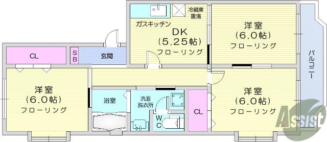 エスポワールコマツ参番館(3DK/1階)の間取り写真