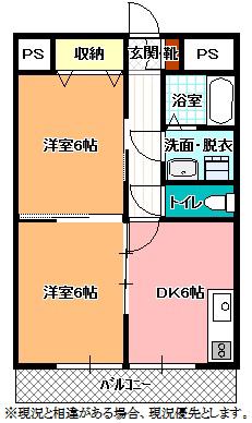 ビアン・ロジュマンF(2DK/2階)の間取り写真