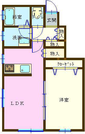 オークタウンB(1LDK/1階)の間取り写真
