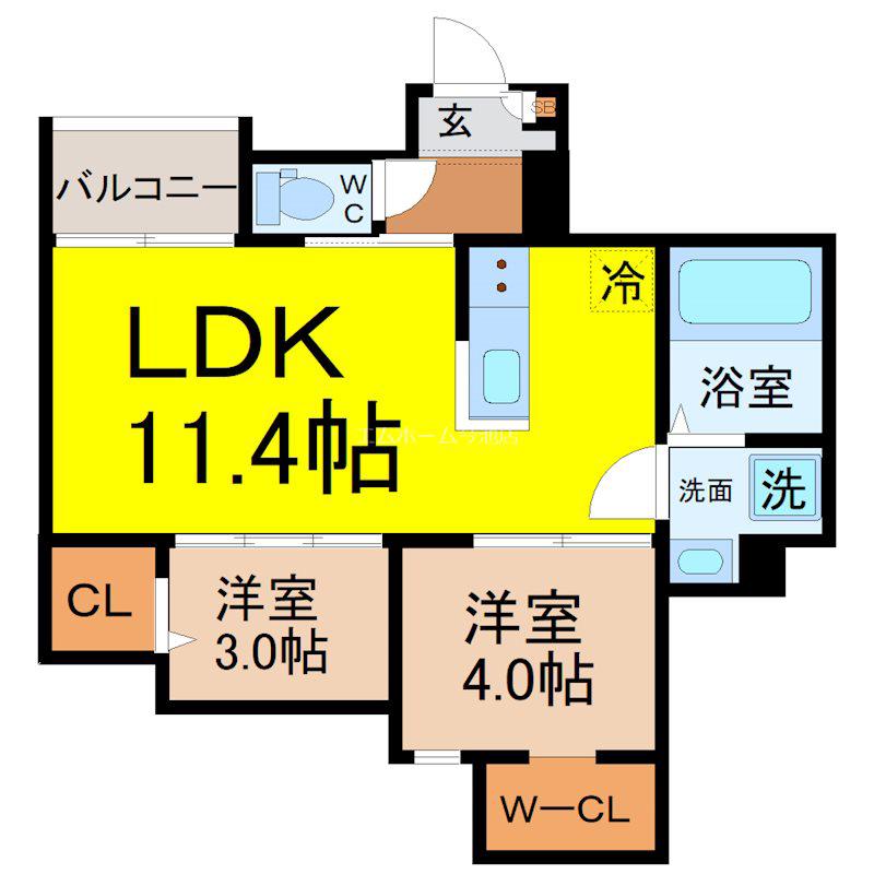 REGALESTルミナス黄金(2LDK/3階)の間取り写真