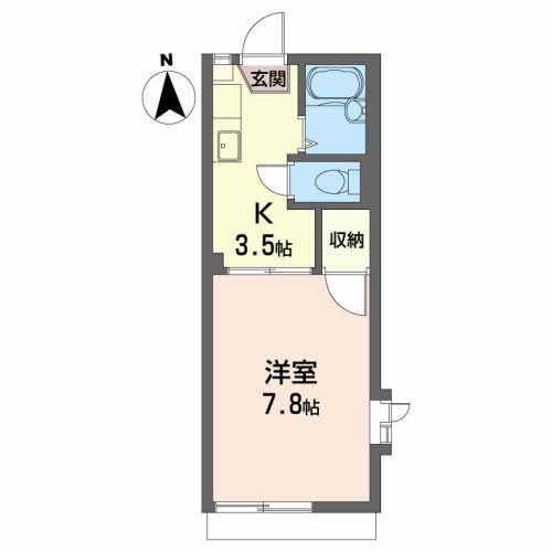 ラフィーネ旭ヶ丘(1K/2階)の間取り写真