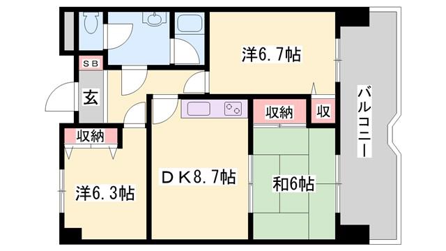 ルミエール明石(3LDK/2階)の間取り写真