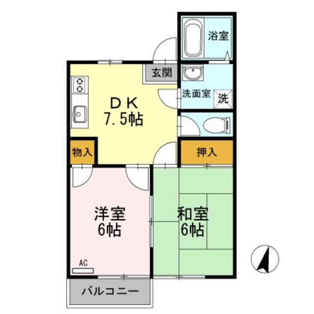 ファミール花かいどう(2DK/2階)の間取り写真