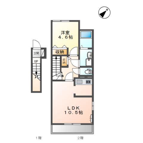 エスポワール港本町(1LDK/2階)の間取り写真