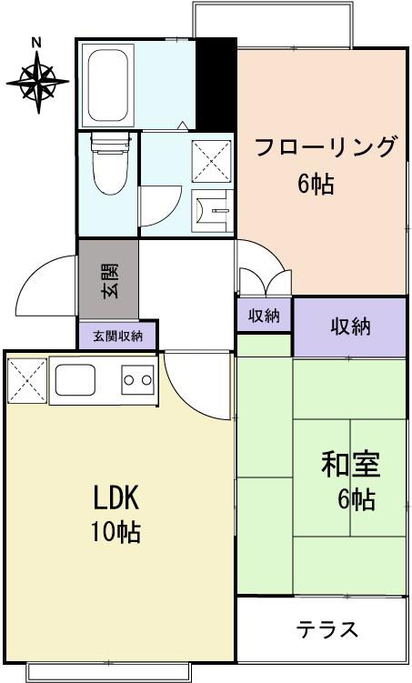 ＪＲ南武線 西国立駅 徒歩10分 4階建 築38年(2LDK/1階)の間取り写真