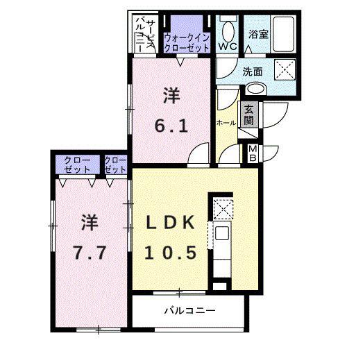 メゾンボヌール(2LDK/2階)の間取り写真