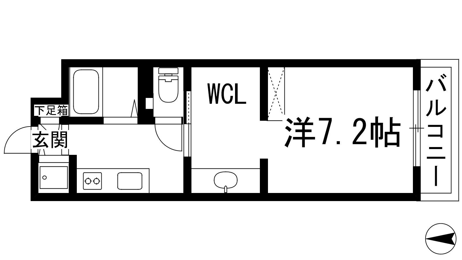 アンソレイエ売布(1K/2階)の間取り写真