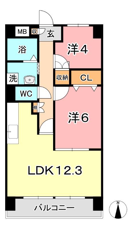 厚生町クラウンズマンション(2LDK/5階)の間取り写真