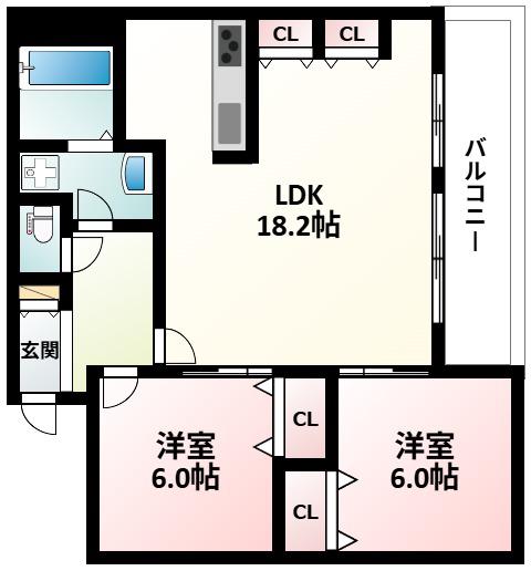 ル・グランデ新大阪南(2LDK/9階)の間取り写真