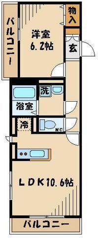 パルコート芦花II(1LDK/3階)の間取り写真