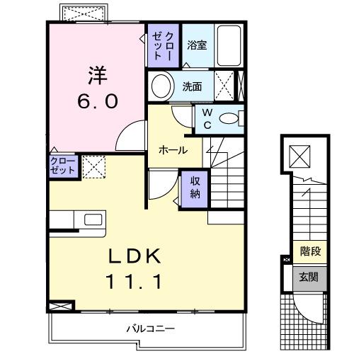 K・スクエア(1LDK/2階)の間取り写真