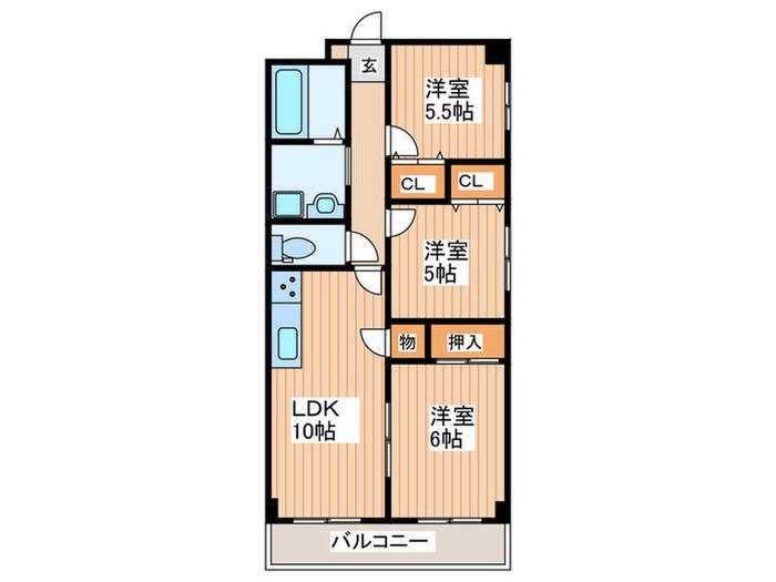 ユニ諸口(3LDK/5階)の間取り写真