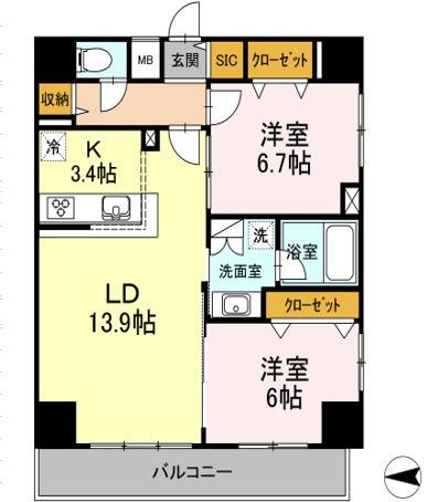 ディールーム早稲田(2LDK/11階)の間取り写真