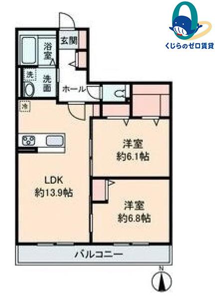 HEIM MAISON 庄内通駅東 D棟(2LDK/1階)の間取り写真