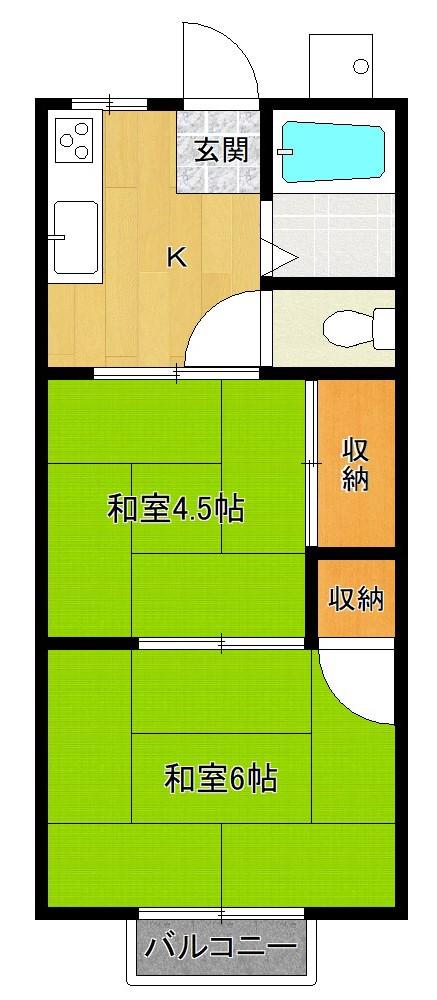 パナハイツ片野B(2K/2階)の間取り写真