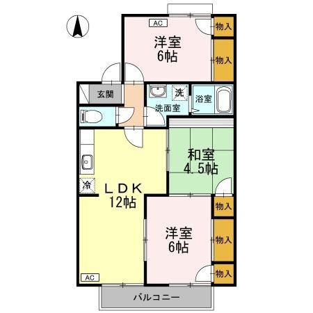 フレンドリー91E棟(3LDK/2階)の間取り写真