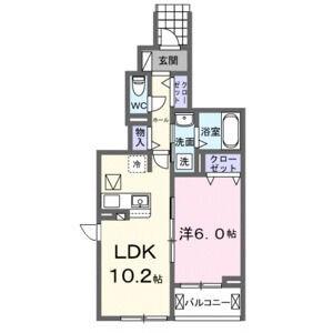 クレシェント(1LDK/1階)の間取り写真