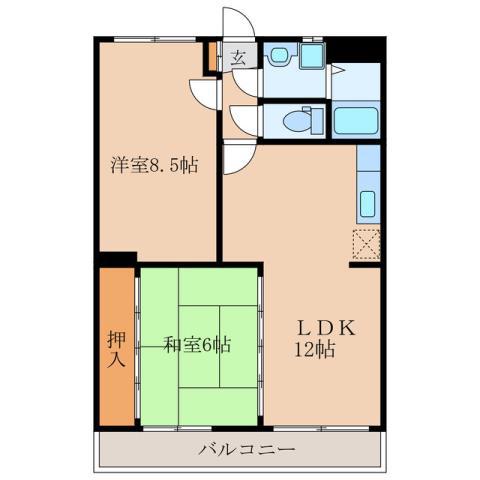 ウエストヒルズ西原台A棟(2LDK/3階)の間取り写真