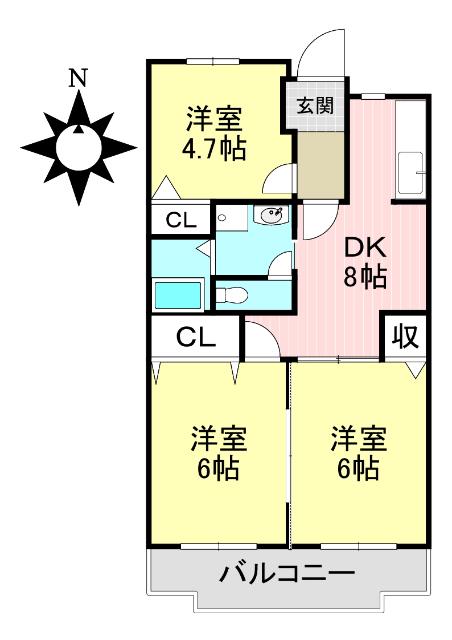 ツイン青山 北館(3DK/1階)の間取り写真