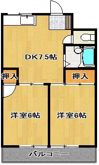 ベルフィーヌ船橋(2DK/2階)の間取り写真
