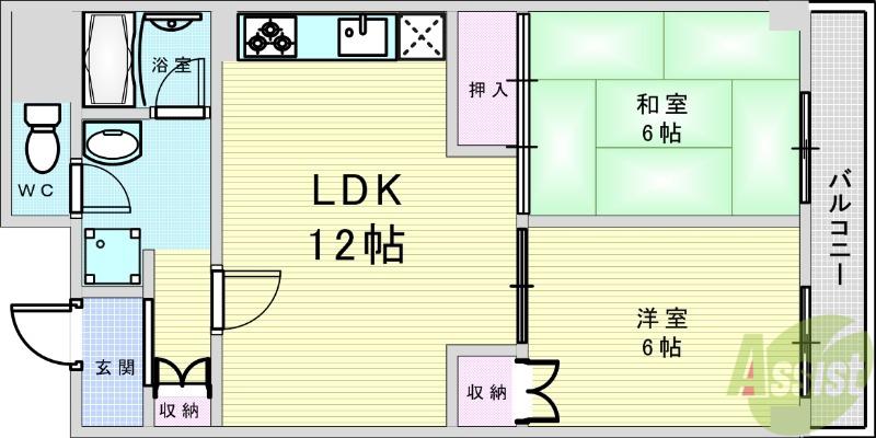 千里ピュアーライフ(2LDK/6階)の間取り写真