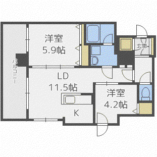 クレジデンス札幌・南4条(2LDK/2階)の間取り写真