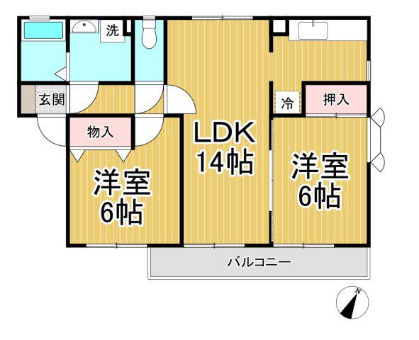 アビタシオン仁川Ⅲ(2LDK/2階)の間取り写真