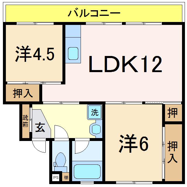 スカイクレストII(2LDK/5階)の間取り写真