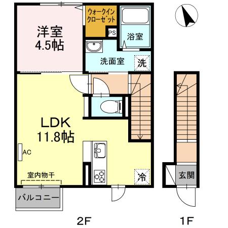 ウィットエム(1LDK/2階)の間取り写真