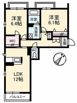 ショコラパン(2LDK/3階)の間取り写真