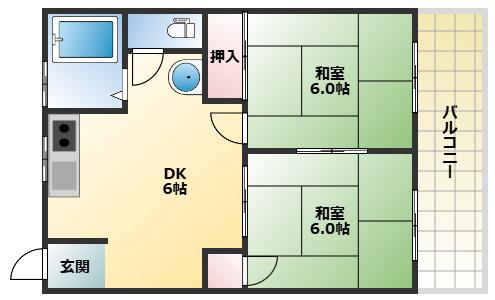 辻本マンション(2DK/1階)の間取り写真