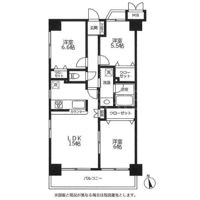 エスバイエルマンション相模原(3LDK/10階)の間取り写真