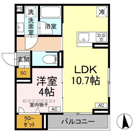 D PAINA 犬蔵(1LDK/3階)の間取り写真