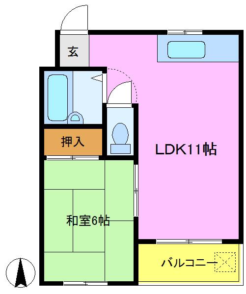 カーサグランデタマキ(1LDK/3階)の間取り写真