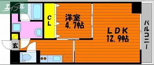 ハアラン表町(1LDK/3階)の間取り写真