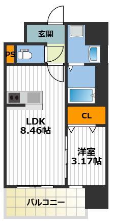 GRAN PASEO都島(1LDK/9階)の間取り写真