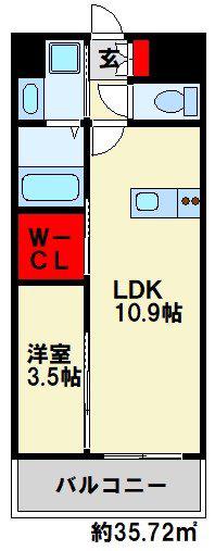 足原1丁目マンション(1LDK/2階)の間取り写真