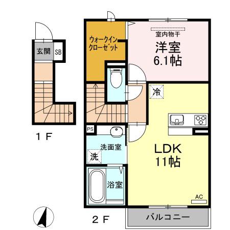 リヴェールII(1LDK/2階)の間取り写真