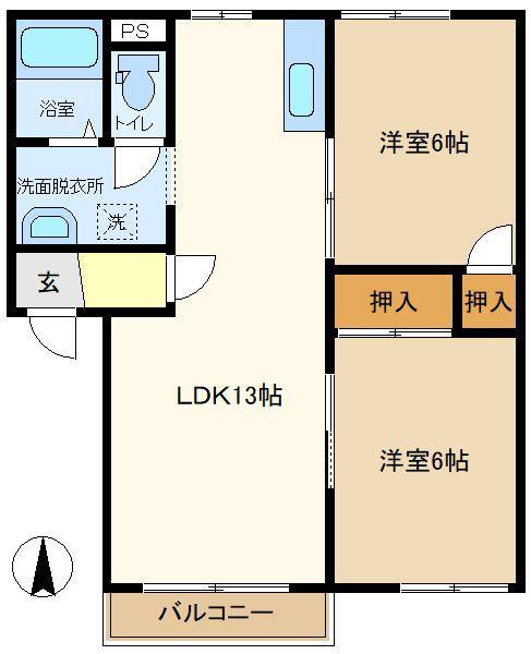 サニーハイツ C(2LDK/2階)の間取り写真