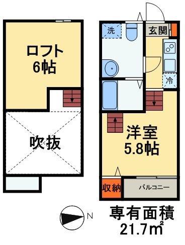 ボヌール花園町(1K/2階)の間取り写真