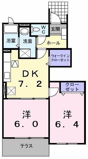 ヴィラ・ソレイユA(2DK/1階)の間取り写真