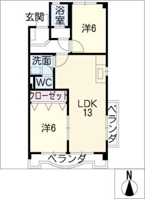 SHINEパークサイドマンション(2LDK/2階)の間取り写真