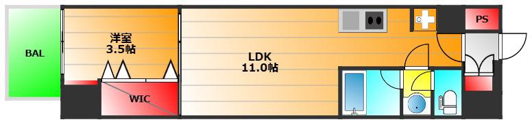 ブエナビスタ難波タワー(1LDK/2階)の間取り写真
