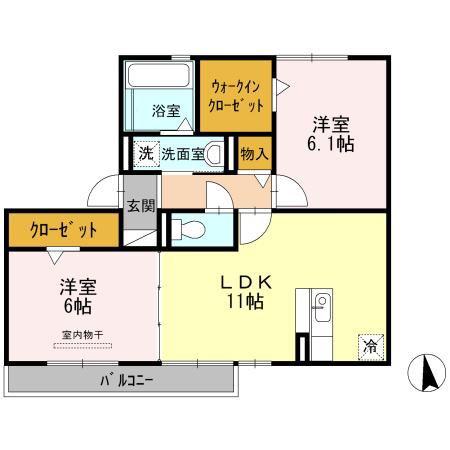 ヴィヴァン白壁(2LDK/2階)の間取り写真