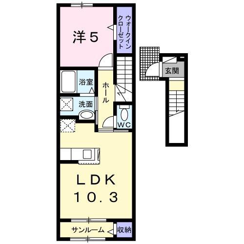 モデルノ クスノキ(1LDK/2階)の間取り写真