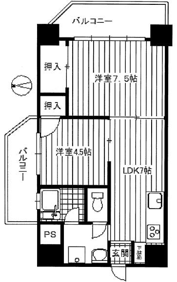第二久我マンション(2DK/3階)の間取り写真