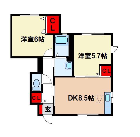 ラ フォーンII(2DK/1階)の間取り写真