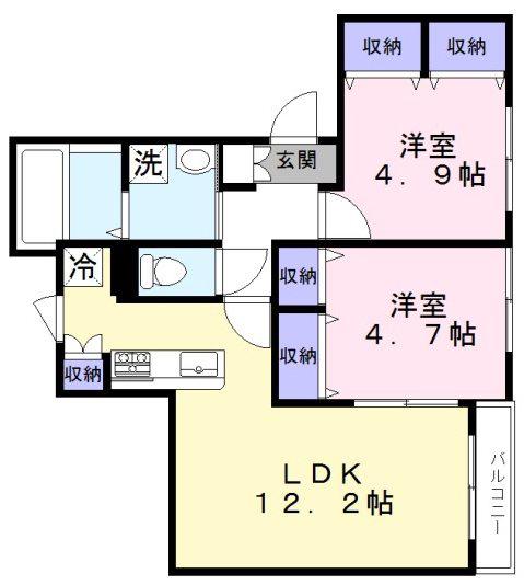カーサ カルマーレ(2LDK/2階)の間取り写真