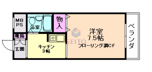 プライム蛍池(ワンルーム/2階)の間取り写真