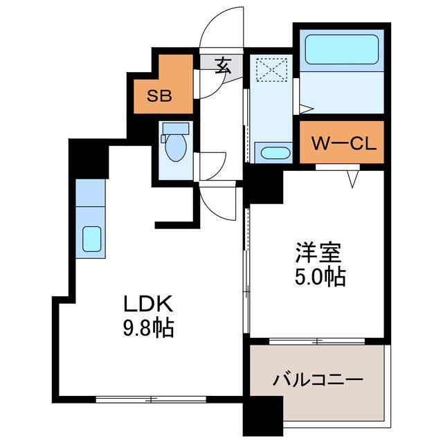 S-FORT北大前 エスフォート北大前(1LDK/5階)の間取り写真
